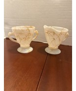 HAZEL ATLAS Glass SUGAR &amp; CREAMER - Spaghetti String BUTTERSCOTCH Drizzle - $20.50 CAD