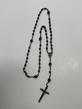 Black Ebony Wood Beaded Rosary Unmarked 15&quot; long - £12.58 GBP