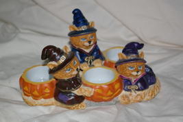 PartyLite Abracadandle Tealight Trio Candle Holder Witch Halloween Kitten - $17.00