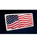 Waving AMERICAN FLAG - *US MADE* Embossed Metal License Plate Car Auto T... - £9.79 GBP