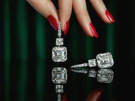 Unique 1.25Ct Asscher Cut Diamond 14K White Gold Over Dangle Drop Women Earrings - £74.55 GBP