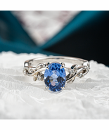 Oval Lab Sapphire and Moissanite Leaf Ring Nature Inspired Design White ... - $500.00+