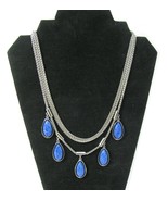 Alfani Silver 3 Row chain Necklace with Teardrop Blue Stone - £13.28 GBP