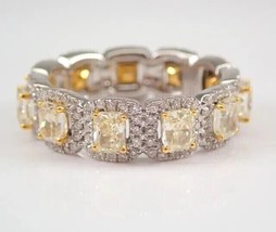 4Ct Cushion Cut Lab Created Citrine Eternity Band Ring 14K White Gold Plated - £87.72 GBP