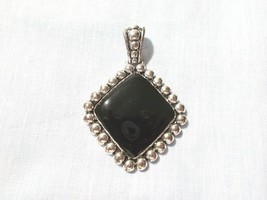 Vintage Geometric Black and Silver Pendant with Large Bail and Dot Outline - $14.00 CAD