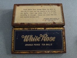 Vintage White Rose Tea Tin Orange Pekoe Tea Balls Seeman Brothers NY - £7.59 GBP