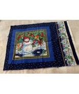 Fabric Panel Pillow Front Snowman 15 Inch Colorful Winter Scene Birds Bl... - £9.48 GBP