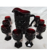 Avon Cape Cod Ruby Red 1876 Collection 48 oz. Pitcher &amp; 8 Wine Glass 4.5... - $49.49