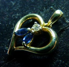 14k Yellow Gold Marquise Sapphire & DIamond Heart Pendant HDS Certified D004S016 - $99.99