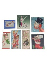 7 Vintage Cutr Christmas Greeting Cards 1960s Used Kitten Snowman Angels Bells - £6.03 GBP