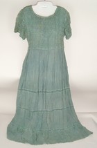 Vintage dress Chaudry boho 70s crochet pleated peasant hippy gypsy green M - £31.35 GBP