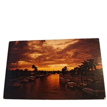 Postcard Sunset Over Mysterious New River Fort Lauderdale Florida Chrome Posted - $6.92