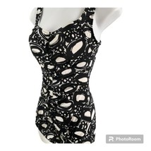 Rose Marie Reid One Piece Swimsuit 8 Black &amp; White Slimming V Neck Padded Rouche - £16.18 GBP