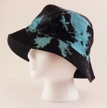 Bucket Hat Black & Turquoise Tie Dye Reversible Unisex 22.5" S/M Sun Hat image 3