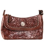 American West Brown Tooled Leather Cowgirl Western Style Saddle Bag Handbag - $56.95
