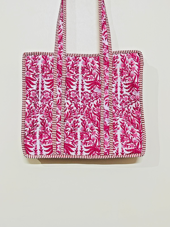 Indian Tote Bags Quilted Handmade Cotton Block Large Shoulder Shopping Bag Women