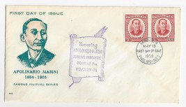 Philippines FDC 1959 Apolinario Mabini Sc 591 Thermograph Cachet First D... - £4.75 GBP