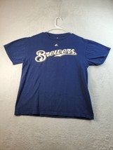 MLB Milwaukee Brewers Majestic T Shirt Size Medium Blue Knit Ryan Braun Baseball - £7.44 GBP