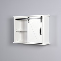 Bathroom Wall Cabinet with 2 Adjustable Shelves Wooden Storage Cabinet - White - £69.18 GBP