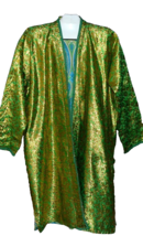 Uzbek Chapan Men&#39;s Green Gold Flower Shiny Chopon Quilted Robe One Size - £223.19 GBP