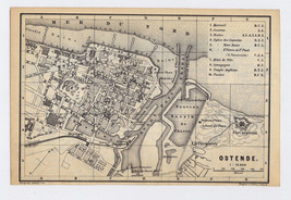 1881 Antique City Map Of Ostend Ostende / Oostende / Belgium - $28.85