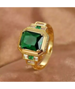 Men&#39;s 3Ct Emerald Cut Lab Created Emerald Engagement Ring 14K Yellow Gol... - $156.87 CAD