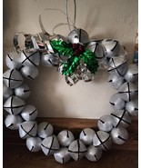 Large SIlver Door Wreath Sleigh Jingle Bells 14 Inch Beautiful Made In T... - £24.62 GBP