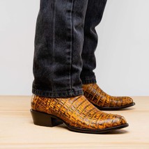 Marco Di Milano Genuine Caiman Belly Skin Cowboy Boot phoenix Mustard Brown image 6