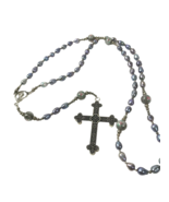 Vintage Baroque Pearl Glass floral Bead Catholic Rosary purple gray reli... - $62.32