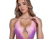 Metallic Iridescent Bikini Top Ombre Fringe Heart Ring Halter Pink Purpl... - $40.49
