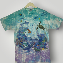 Vintage 1993 T-Shirt Tee Liquid Blue L Oceanica Tye Dye Unisex Sea Turtles Blue - £88.73 GBP