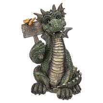 Pacific Trading Green Dragon with Welcome Sign Figurine 7 Inch - $32.29