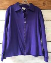 Vtg Distinct Women&#39;s L Bling Sparkle Zip Up Purple Fleece Jacket 2 side ... - £30.59 GBP