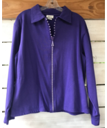 Vtg Distinct Women&#39;s L Bling Sparkle Zip Up Purple Fleece Jacket 2 side ... - £30.80 GBP