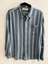 Tommy Bahama Mens Shirt XL Vintage Blue Striped Long Sleeve 100% Silk - $19.35