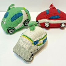 Lot of 3 Handmade Knit Hanging Cars Infant Decor Mobile Plush - £17.14 GBP