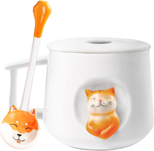 Cute 3D Smile Cat Mug Ceramic Coffee Mug with Lid and Spoon Coffee Cup Tea Cup C - £20.57 GBP