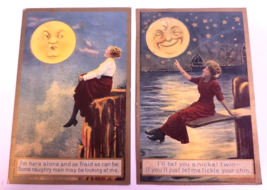 MAN IN THE MOON Two 2 Card Lot 1913 ANTIQUE Victorian Era BEST WISHES PO... - £17.95 GBP