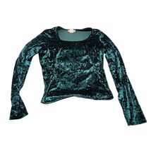 Vintage Y2K Aqua Blues Crushed Green Velvet Square Neck Long Sleeve Crop... - $25.74