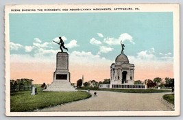 Gettysburg PA Scene Showing Minnesota And Pennsylvania Monuments Postcard M29 - £4.44 GBP