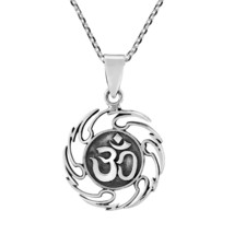 Sacred Om or Aum Symbol in Flaming Frame Sterling Silver Pendant Necklace - £13.32 GBP