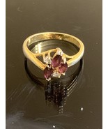 Vintage Red Garnet Ring With Diamond Accents Size 7 Sterling Silver 925 - £18.27 GBP