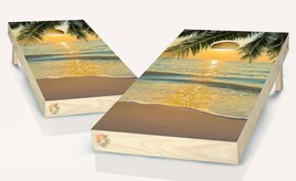 Sunrise at  Beach Cornhole Board Vinyl Wrap Laminated Sticker Set Decal - £42.46 GBP