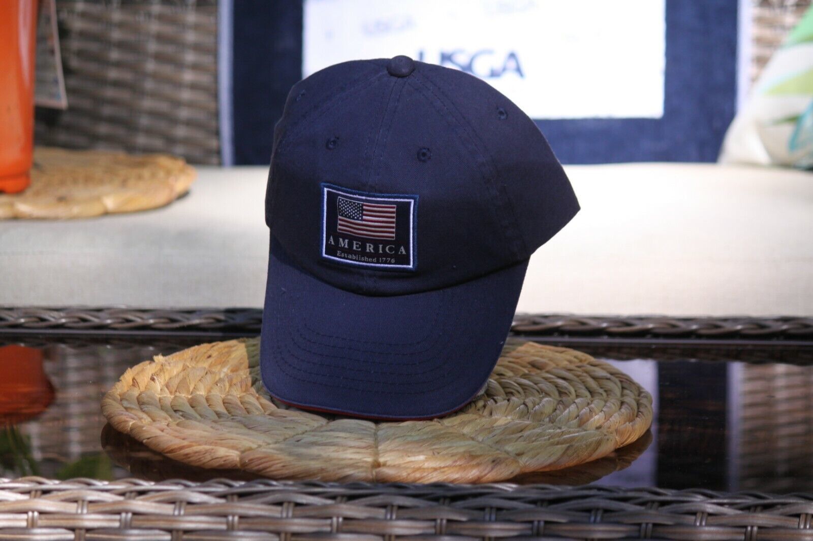 USA Flag Khaki Golf Hat - Free Masters BM w/ Purch - Dorfm Pacific - $23.71