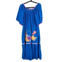 Summer Peasant Dress L Womens Blue Fruit Basket Long Maxi Sleeves Pocket... - £13.87 GBP