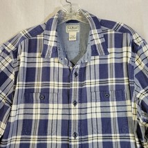 LL Bean Shirt Men Large Long Sleeve Lined Slightly Fitted Blue Plaid - $12.95