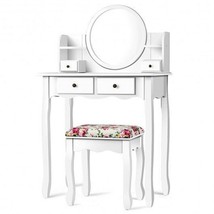 Makeup Vanity Table Set Girls Dressing Table with Drawers Oval Mirror-White - Co - £146.37 GBP