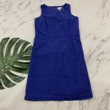 LL Bean Womens Sheath Dress Size 6 Blue Eyelet Floral Sleeveless Knee Le... - $30.68