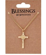 Saint Benedict Gold tone Crucifix Necklace, New #AB-077 - £9.28 GBP