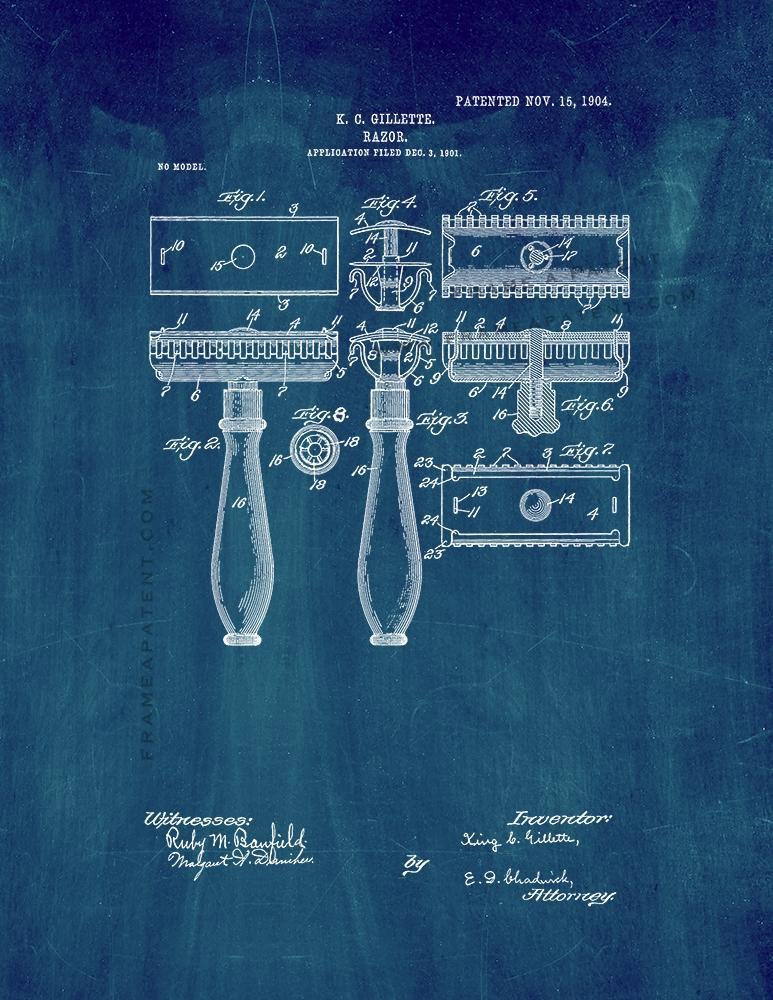 gillette razor patent print - midnight blue